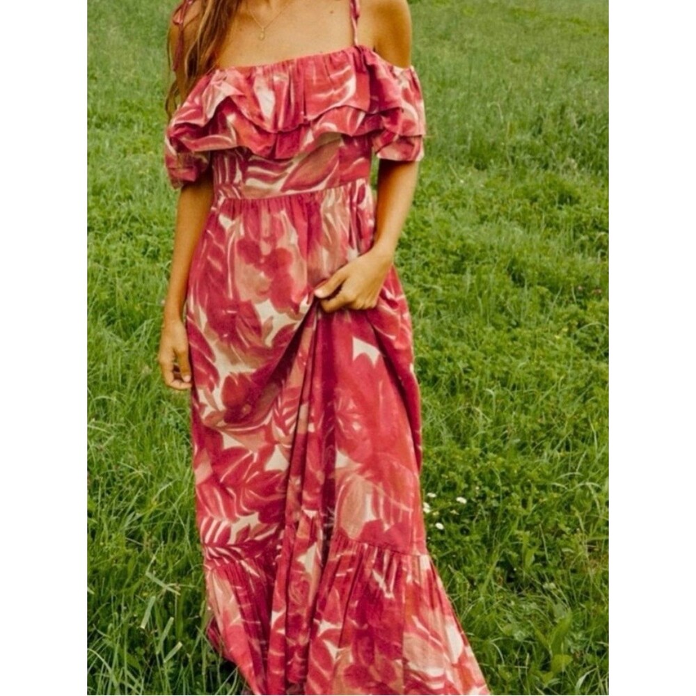 Zara Off the Shoulder Bardot Maxi Ruffle Floral Dress Party Beach Wedding NEW